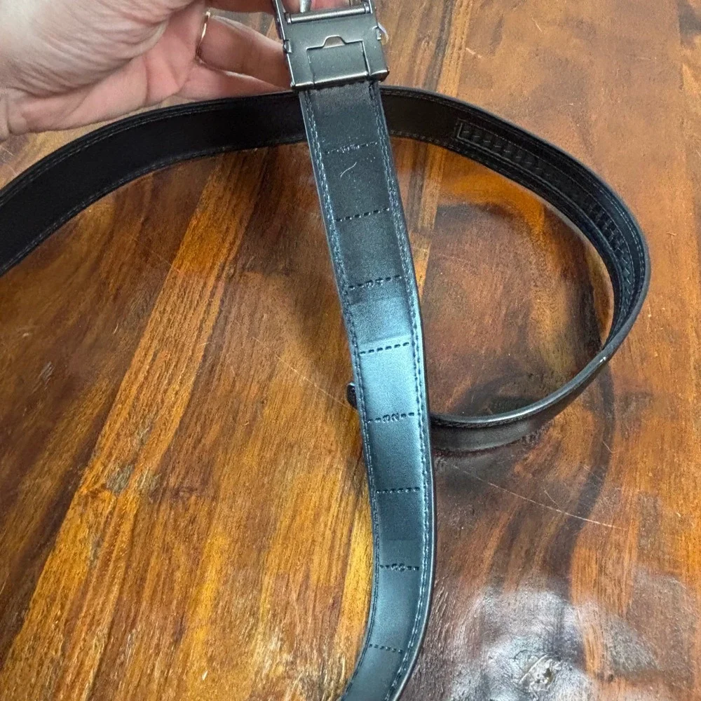 CHAOREN Mens Ratchet Belt‎ Black Leather Gunmetal Automatic Sliding Buckle 44in